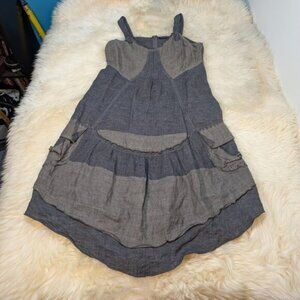 Animale Jacques Ruc 8-US Gray Linen Sleeveless Ruffle Dress